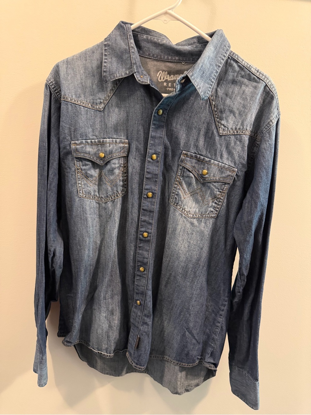 Wrangler Denim Button-Front Western Shirt in Faded Blue